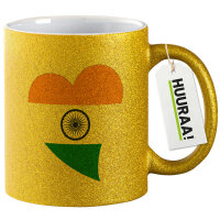 Glitzertasse Indien Flagge Herz 330ml