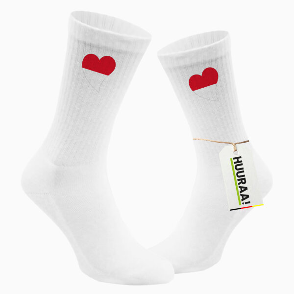 Socken Indonesien Flagge Herz Größe 37/46 White Motiv Tennissocken