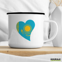 Emaille Tasse Kasachstan Flagge Herz 300ml Vintage Emaille Becher