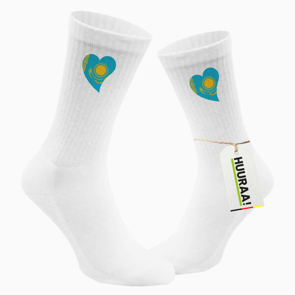 Socken Kasachstan Flagge Herz Größe 37/46 White Motiv Tennissocken