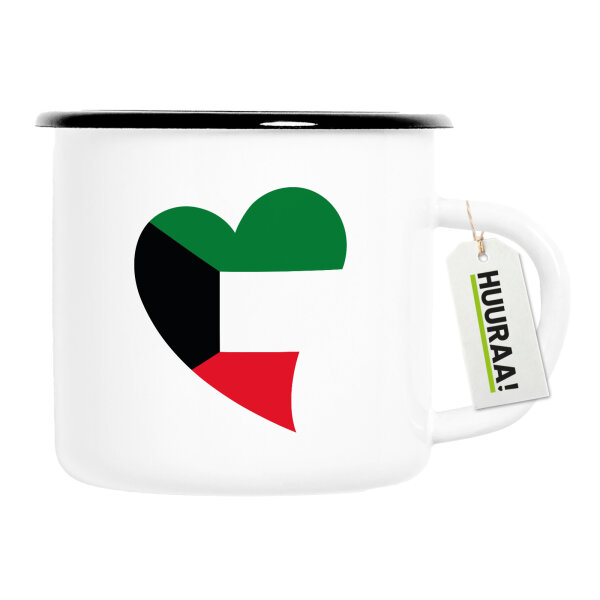 Emaille Tasse Kuwait Flagge Herz 300ml Vintage Emaille Becher