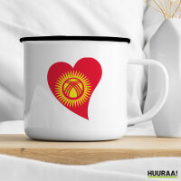 Emaille Tasse Kirgisistan Flagge Herz 300ml Vintage Emaille Becher
