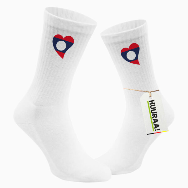 Socken Laos Flagge Herz Größe 37/46 White Motiv Tennissocken