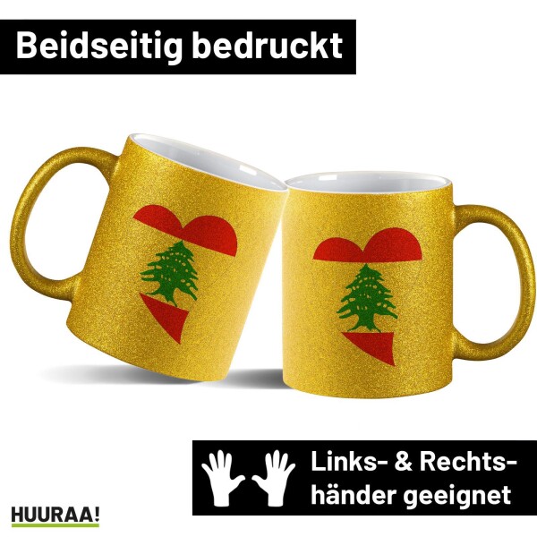Glitzertasse Libanon Flagge Herz 330ml