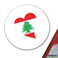 Aufkleber Libanon Flagge Herz 10cm rund