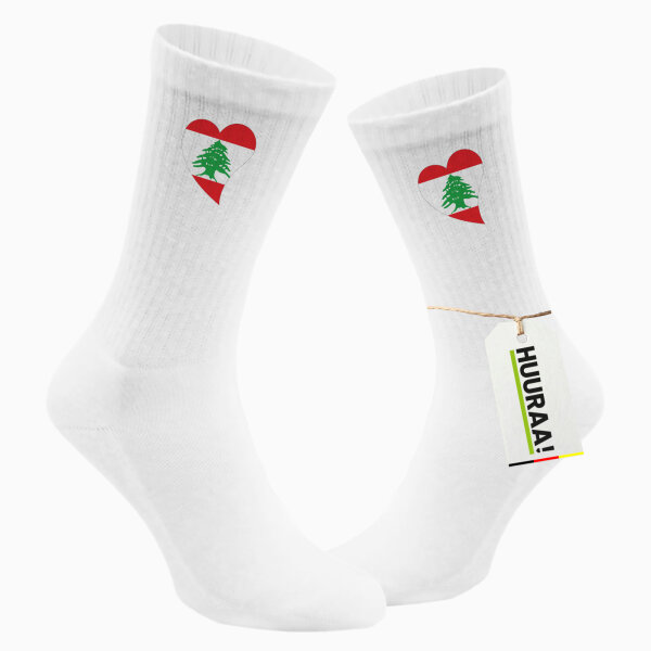 Socken Libanon Flagge Herz Größe 37/46 White Motiv Tennissocken