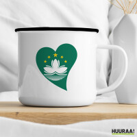 Emaille Tasse Macau Flagge Herz 300ml Vintage Emaille Becher