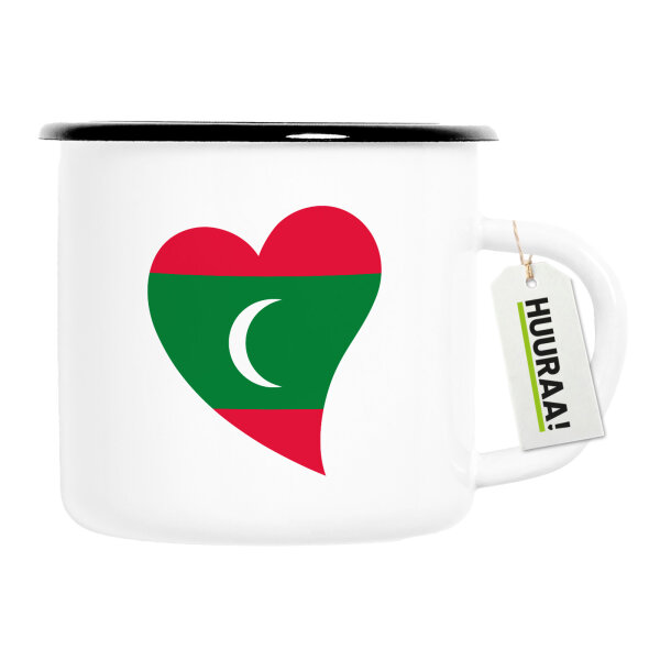 Emaille Tasse Malediven Flagge Herz 300ml Vintage Emaille Becher