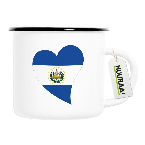 Emaille Tasse El Salvador Flagge Herz 300ml Vintage