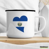 Emaille Tasse El Salvador Flagge Herz 300ml Vintage