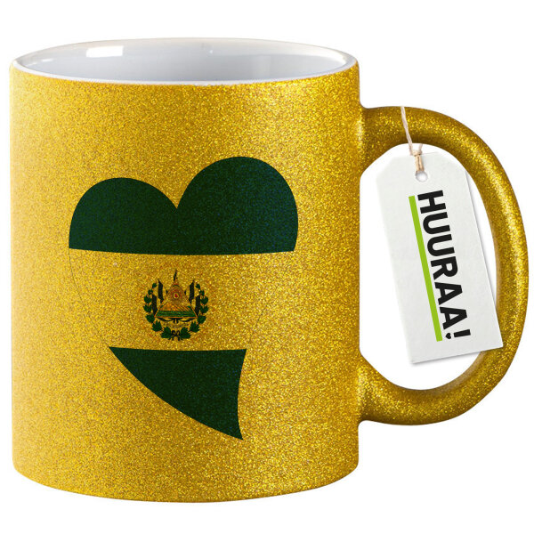 Glitzertasse El Salvador Flagge Herz 330ml