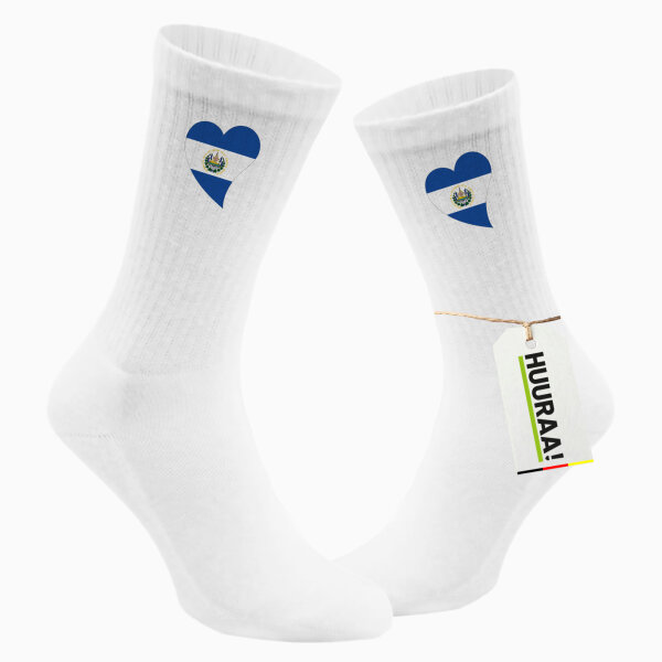 Socken El Salvador Flagge Herz Größe 37/46 White Motiv Tennissocken