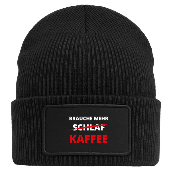 Beanie mit Patch Brauche mehr Schlaf Kaffee Black