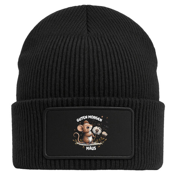 Beanie mit Patch Guten Morgen Maus Black