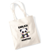 Jutebeutel Endlich Montag grimmiger Panda 10 Liter