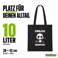 Jutebeutel Endlich Montag grimmiger Panda 10 Liter