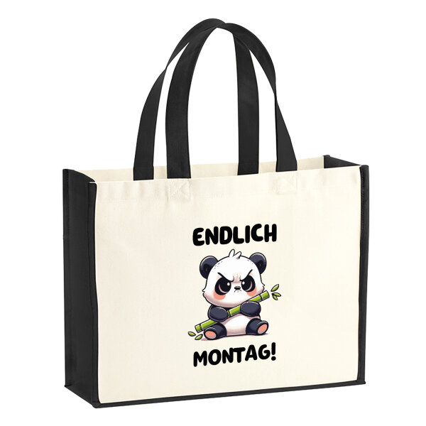 Jutetasche Endlich Montag grimmiger Panda 21 Liter Black