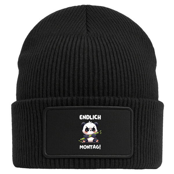 Beanie mit Patch Endlich Montag grimmiger Panda Black