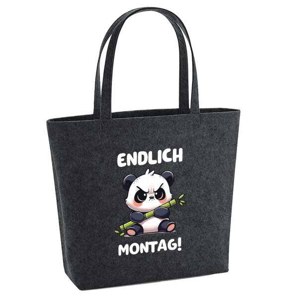 Filz Shopper Endlich Montag grimmiger Panda 22 Liter