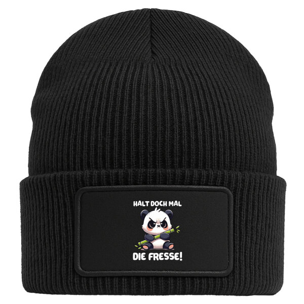 Beanie mit Patch Halt die Fresse grimmiger Panda Black