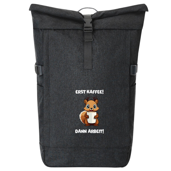 Kurierrucksack Erst Kaffee dann Arbeit Eichhörnchen 30-44 Liter Black Melange