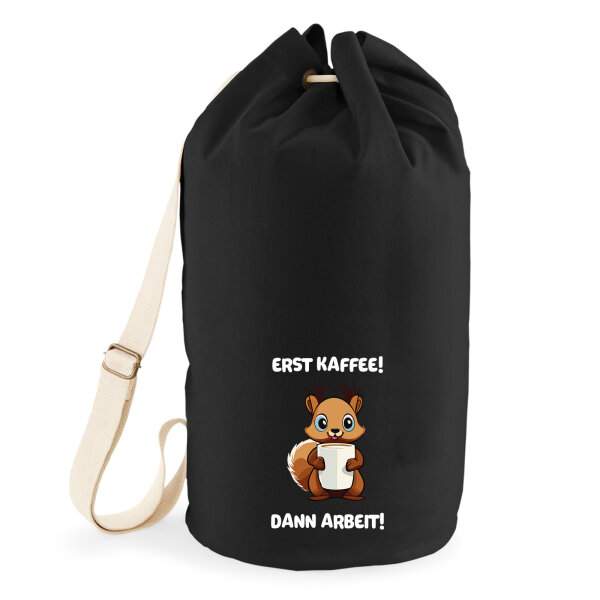Seesack Erst Kaffee dann Arbeit Eichhörnchen 20 Liter Black