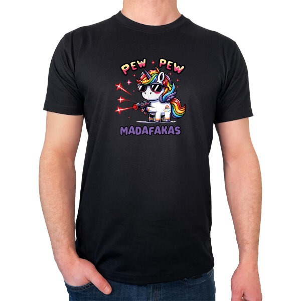 Herren T-Shirt Pew Pew cooles Einhorn