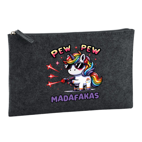 Kulturbeutel Pew Pew cooles Einhorn 1 Liter Charcoal