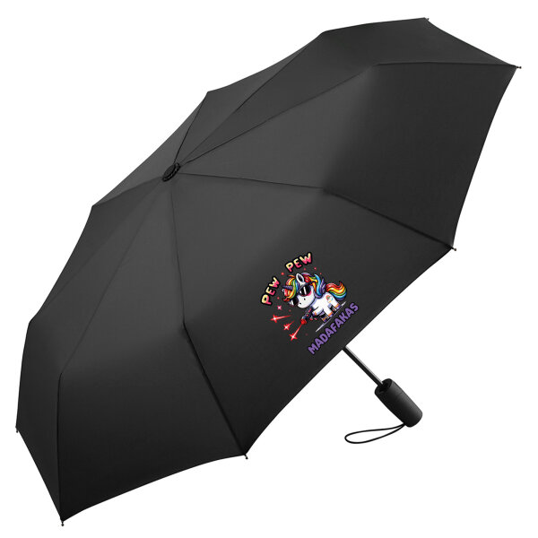 Regenschirm Pew Pew cooles Einhorn 98cm Schwarz
