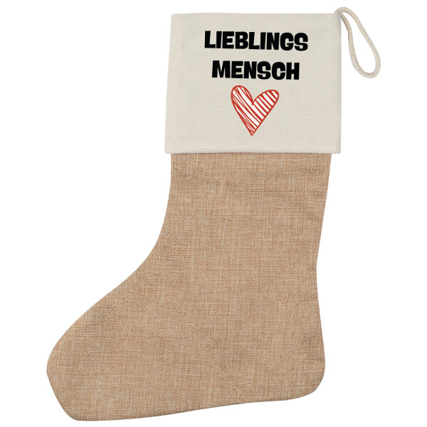 Weihnachtsstrumpf Lieblingsmensch Herz Beige Jute