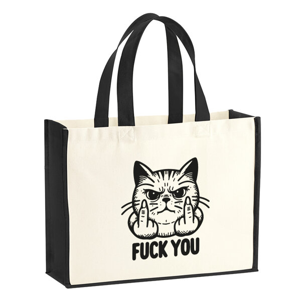 Jutetasche F*ck you grimmige Katze 21 Liter Black