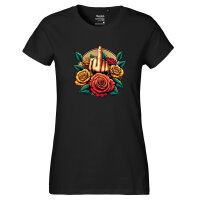Damen T-Shirt Mittelfinger Rosen