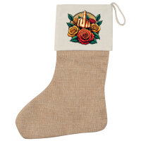 Weihnachtsstrumpf Mittelfinger Rosen Beige Jute