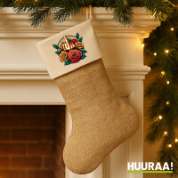 Weihnachtsstrumpf Mittelfinger Rosen Beige Jute