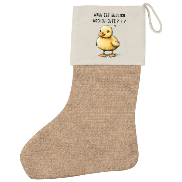 Weihnachtsstrumpf Endlich Wochen-Ente Wochenende Beige Jute