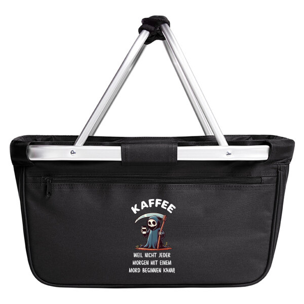 Einkaufskorb faltbar Kaffee weil morgens keinen Mord Sensenmann 20 Liter Black