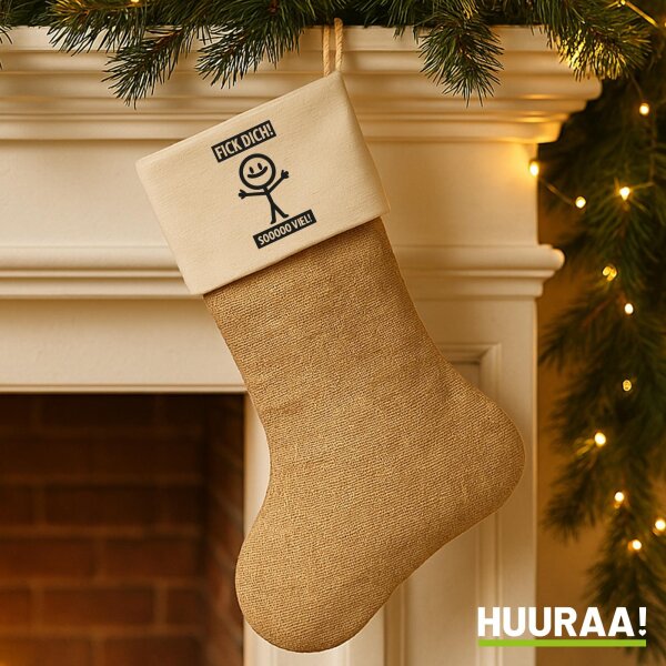Weihnachtsstrumpf F*ck dick so viel Strichmännchen Beige Jute