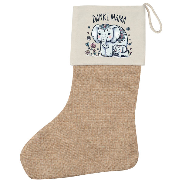 Weihnachtsstrumpf Danke Mama Elefanten Beige Jute