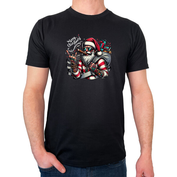 Herren T-Shirt Cooler Weihnachtsmann Merry Christmas