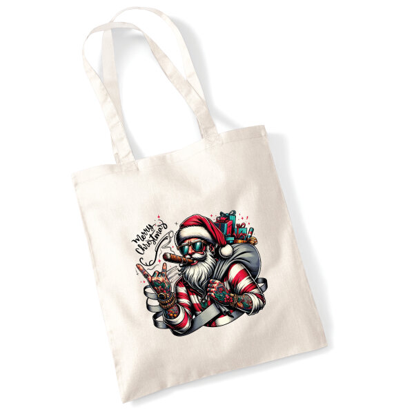 Jutebeutel Cooler Weihnachtsmann Merry Christmas 10 Liter