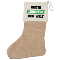 Weihnachtsstrumpf Beste Lehrerin der Welt Beige Jute