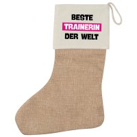 Weihnachtsstrumpf Beste Trainerin der Welt Beige Jute