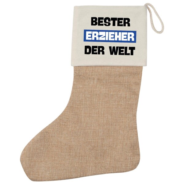 Weihnachtsstrumpf Bester Erzieher der Welt Beige Jute