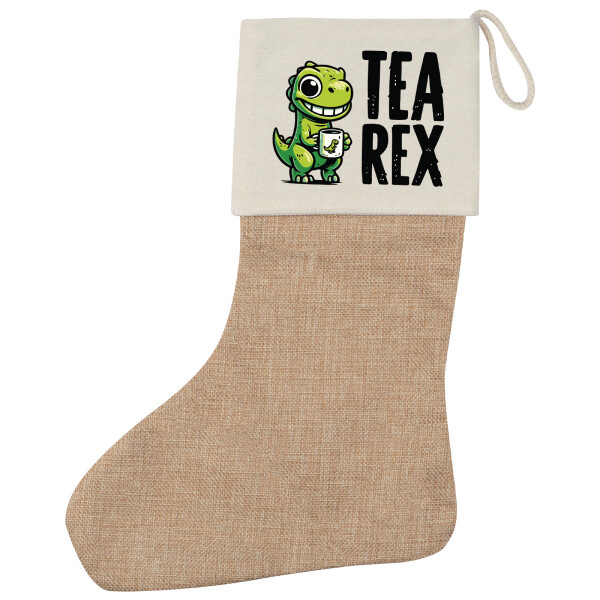 Weihnachtsstrumpf Tea Rex Dinosaurier Beige Jute