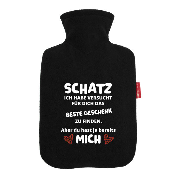Wärmflasche Schatz versucht das beste Geschenk zu finden. Aber du hast mich.
