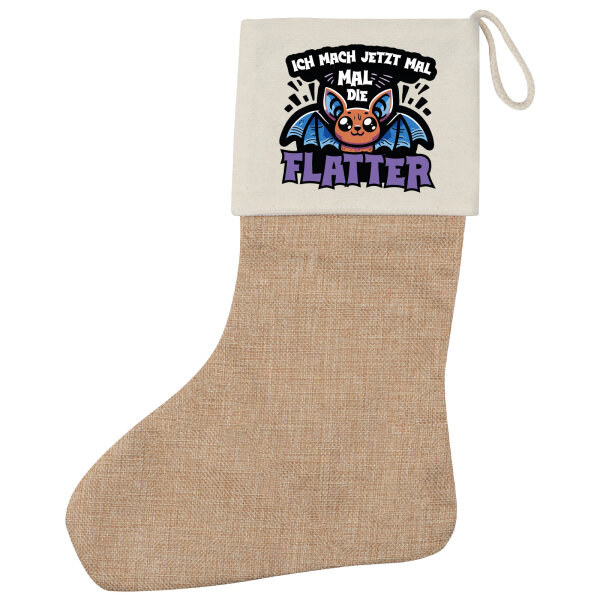 Weihnachtsstrumpf Ich mach jetzt die Flatter Fledermaus Beige Jute