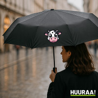 Regenschirm Comic Kuh Kälbchen 98cm Schwarz