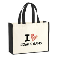Jutetasche I love Comic Sans Herz 21 Liter Black