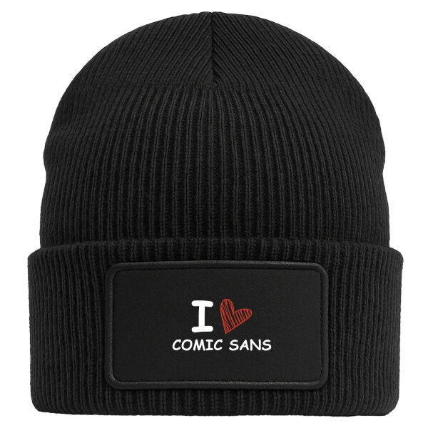 Beanie mit Patch I love Comic Sans Herz Black