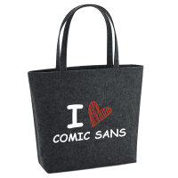 Filz Shopper I love Comic Sans Herz 22 Liter